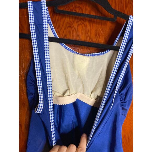 VINTAGE Blue Plaid Cobalt One Piece Swimsuit 8 Medium - Picture 6 of 7